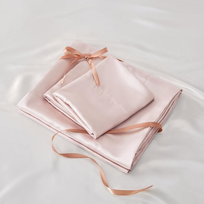 BEDELITE California King Sheets Set, Luxury Soft Pink Satin Sheets for Hair and Skin, Similar to Silk Bed Sheets Set 4 Pieces with 1 Deep Pocket Fitted Sheet, 1 Flat Sheet, and 2 Pillowcases