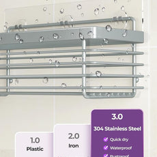ODesign Shower Caddy 3 Pack SUS304 Stainless Steel-No Drilling-Shower Bathroom Shelves Rack,Rustproof Wall Mounted,Adhesive Shower Shelf Basket Organizer-Grey