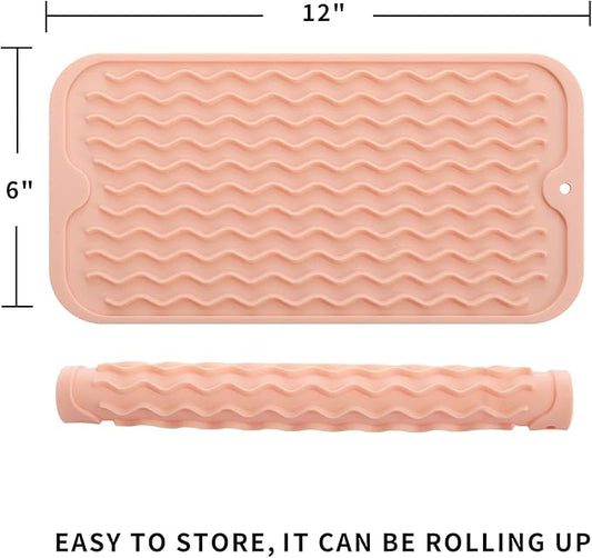 Silicone Dish Drying Mat for Multiple Usage,Easy clean,Eco-friendly,Heat-resistant Silicone Mat for Kitchen Counter or Sink,Refrigerator or Drawer Liner Pink S 12 inches x 6 inches