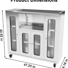 ZZV Stainless Steel Storage Cabinet, Rolling Kitchen Cabinet with Wheels, Heavy Duty Floor Cabinet for Kitchen, Garage, Restaurant, Outdoor, No Assembly Required, D14.18 x W47.25 x H42.92