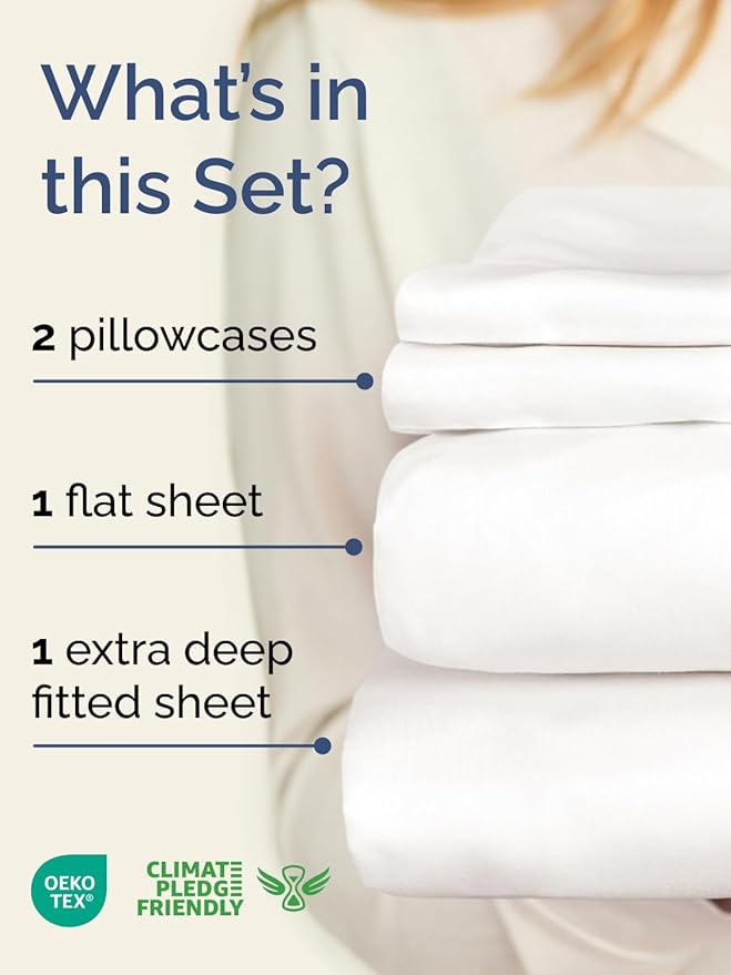 Extra Deep Pocket Cal King Sheets - 4 Piece Breathable Cooling Bed Sheets - Hotel Luxury Sheet Set - Soft, Wrinkle Free & Comfy - Easily Fits Extra Deep Mattresses - Deep Pocket Antique White Sheets