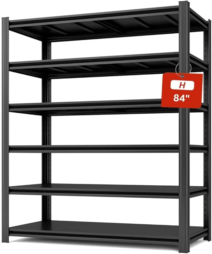 Extra Big/Large 55.12"Wide Father&I Industrial 6-Heavy-Dudy-Shelf-Rack Tall Metal/Steel Adjustable Garage Bin Storage Shelving Stand Shelves Units/System for Shed, 84" H*55.12W * 24" D, Black
