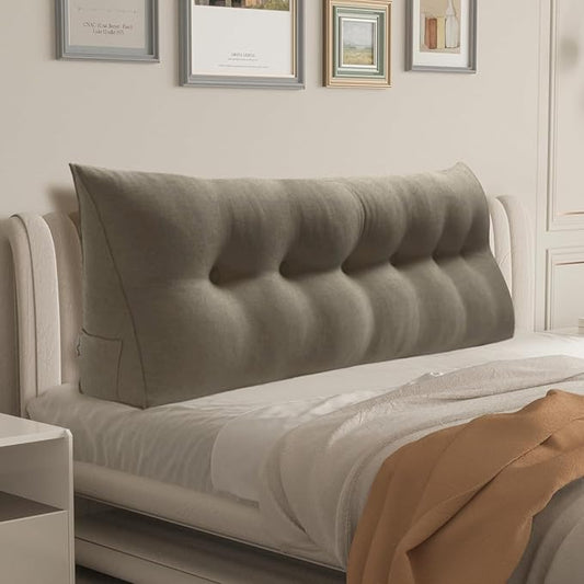 WOWMAX Headboard Pillow Triangular Bed Wedge Pillow for Headboard Large Bolster Pillow for Bed with Removable Cover, 85% Linen 15% Cotton Blend, Medium Gray
