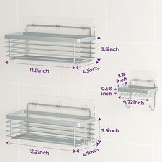 ODesign Shower Caddy 3 Pack SUS304 Stainless Steel-No Drilling-Shower Bathroom Shelves Rack,Rustproof Wall Mounted,Adhesive Shower Shelf Basket Organizer-Grey