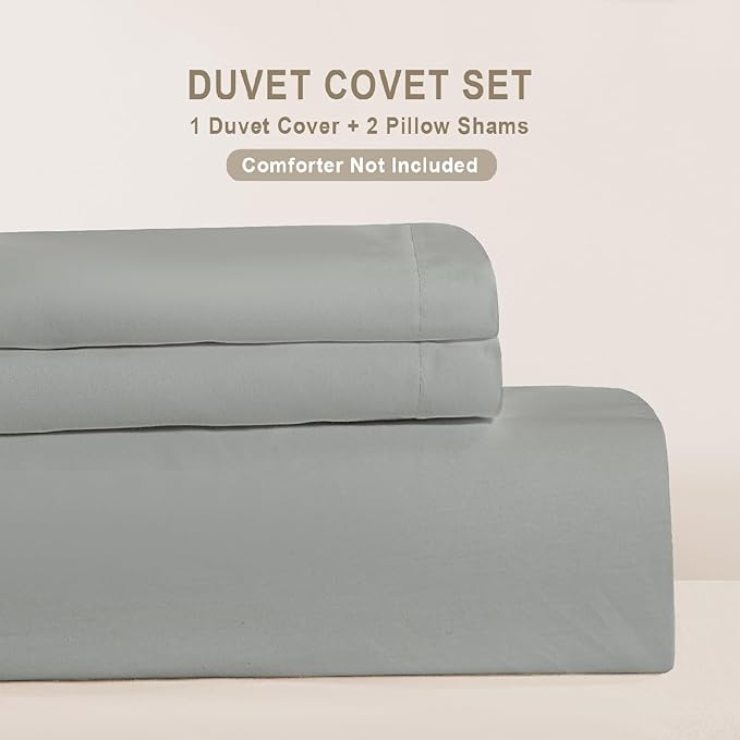 100-Percent Cotton Duvet Cover Set, Hidden Zipper Closure, Ultra Soft, Easy Care and Durable, Simple Bedding Style, King,Grey (Comforter Not Included)