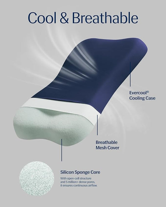 REST® Evercool® Cooling Pillow, Instant Cool-to-Touch Shell Fabric & Breathable Silicone Sponge Core for All-Night Temperature Regulation & Ergonomic Support, High, Midnight Blue