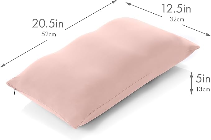 PILLOWY Premium Microbead Bed Pillow, Small Extra Fluffy But Supportive - Ultra Comfortable Sleep with Silk Like Anti Aging Cover 85% Spandex/ 15% Nylon Breathable, Cooling Cream Peach