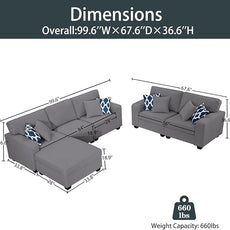 Legend Vansen Modular Sectional Sofa U Shaped Couch with Ottoman Modern Reversible Corner Sectional Couch for Living Room (Dark Grey, 2+3 with Ottoman)