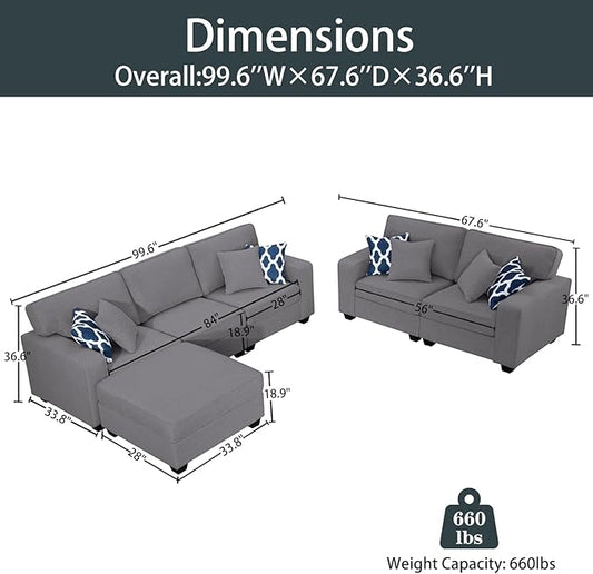 Legend Vansen Modular Sectional Sofa U Shaped Couch with Ottoman Modern Reversible Corner Sectional Couch for Living Room (Dark Grey, 2+3 with Ottoman)