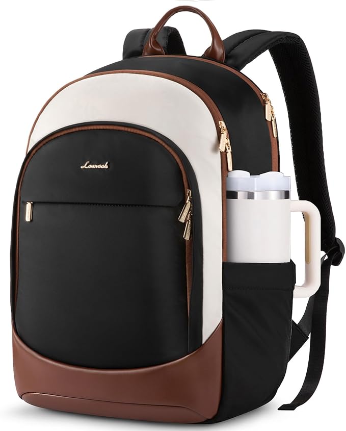 LOVEVOOK 17.3 Inch Laptop Backpack for Women - Work/Business Computer Backpack Purse, Large Capacity Casual Daypack, Travel Bag for Lawyer, Doctor, Teacher, Cream Chestnut Brown