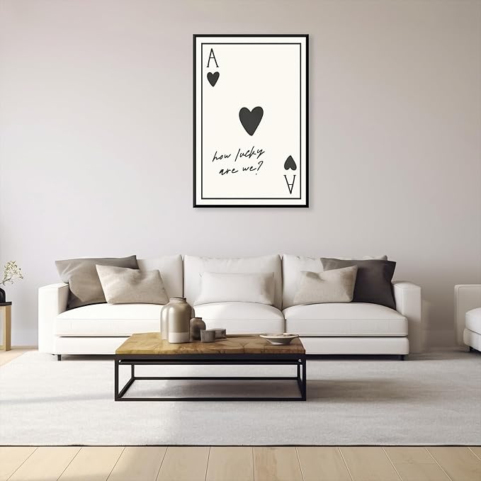 Vintage How Lucky Are We Wall Art Trendy Poker Posters Minimalist Ace of Hearts Decor Funny Inspirational Quotes Canvas Prints Lucky You Pictures for Dorm Home Aesthetic 24x36in Metal Black Frame