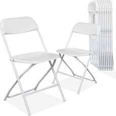 10 Pack White Plastic Folding Chairs with 350-LBS Capacity, Portable Indoor Outdoor Chairs, Stackable Commercial Seat with Steel Frame for Office, Party, Events, Wedding, Kitchen