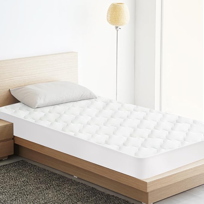 Twin Extra Long (XL) Mattress Pad Waterproof Protector, Twin XL Mattress Protector Cover for College Dorm, Breathable & Noiseless Twin XL Mattress Topper Fitted with Deep Pocket to 14" Depth