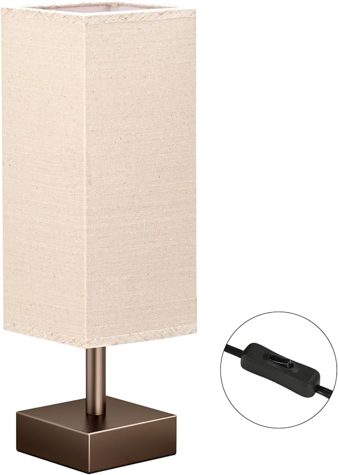 aooshine Brown Small Table Lamp - Bedside Lamp for Bedroom, Minimalist Nightstand Lamp with Square Shade, Desk Lamp for Kids Room