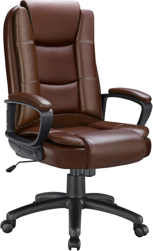 LEMBERI Office Desk Chair, High Back Executive Computer Chair, Ergonomic Big and Tall Adjustable PU Leather Chairs with Padded Armrest for Long Time Sitting (Brown)