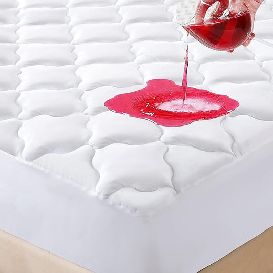 Waterproof Mattress Protector King Size, 6''-21'' Deep Pocket Fitted Quilted Mattress Pad Cover, Breathable, Hollow Cotton Alternative Filling Mattress Pad Cover, King Size