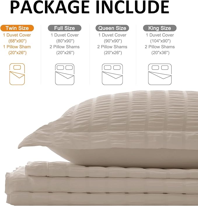 Cozyide Linen Twin Duvet Cover, 2 Pieces Bedding Duvet Covers, Soft Breathable Seersucker Duvet Cover Set with Zipper Closure and Corner Ties (1 Duvet Cover 68"x90" + 1 Pillow Sham 20"x26")