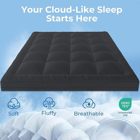 YUGYVOB Queen Mattress Topper - 800GSM Extra Thick Cooling & Breathable Mattress Pad with Deep Pocket 8"-21" & Soft Down Alternative Filling, Grey