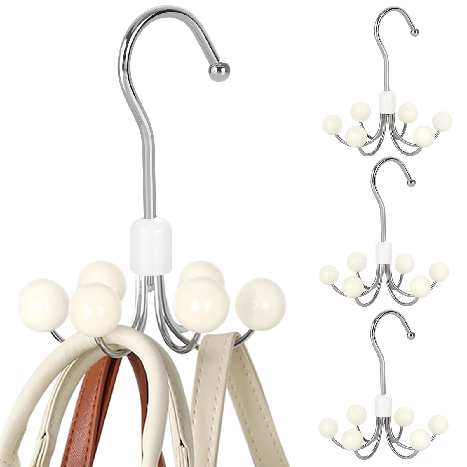 TOPIA HANGER Hoodie Hangers with 6 Wood Balls, 360°Swivel Purse Hanger, Scarf Hanger, Closet Hooks, Handbag Organizer, Bra Hanger, Accessory Organizers for Scarf, Tanktop, Hat, Hoodie CT56W