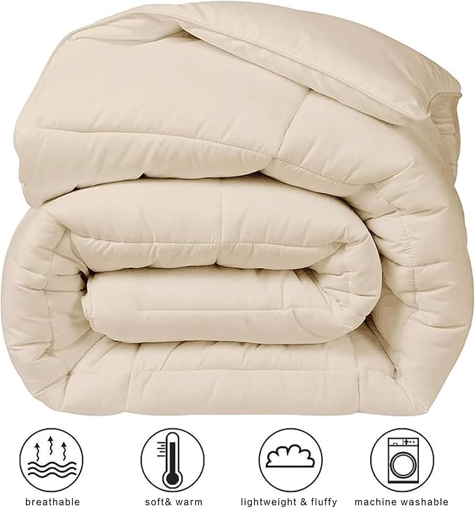 COHOME Quilted Twin XL Size Comforter - All-Season Down Alternative Duvet Insert - Luxury Hotel Soft Breathable Beige Comforter with Anti-Clump Tech & 8 Tabs- Reversible （68"x92"）