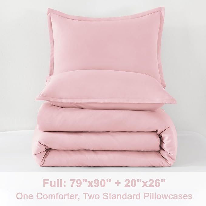 Litanika Comforter Set, Lightweight Solid Bedding Comforter Set, Fluffy Down Alternative Bed Set, Baby Pink, Full