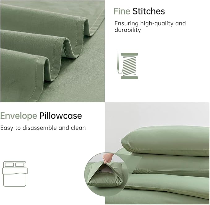 JELLYMONI Light Green Duvet Cover California King - 100% Washed Cotton Linen Like Textured Comforter Cover, 3 Pieces Breathable Soft Bedding Set with Zipper Closure (Light Green,Cal King 104"x98")