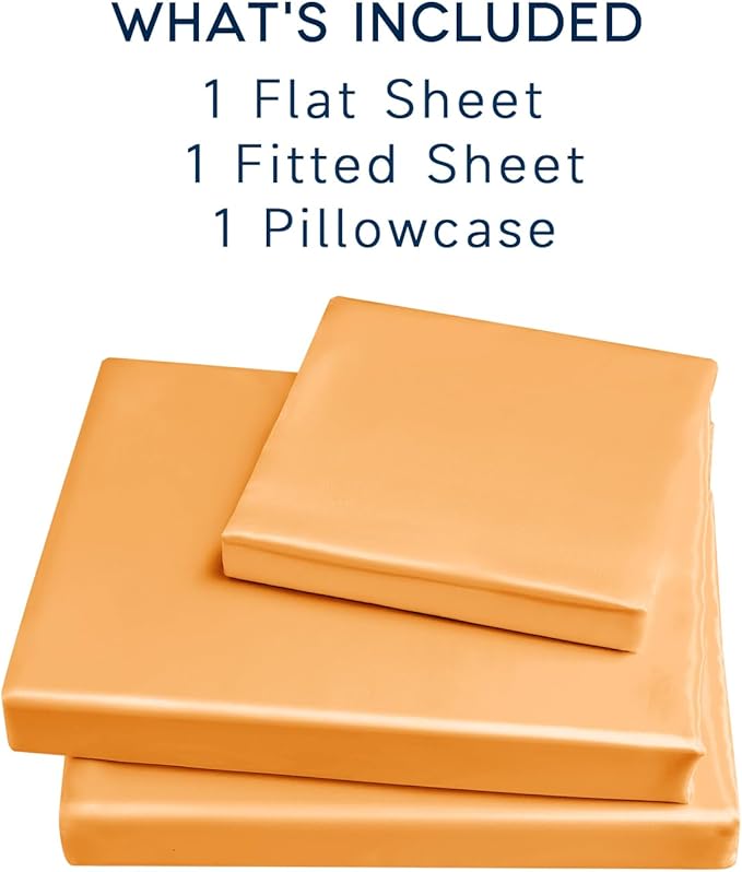 Satin Sheets Twin XL Size - 3 Pieces Luxury Silky Soft Bed Sheets, Wrinkle-Free Gold Satin Silk Sheet Set with 1 Deep Pocket Fitted Sheet, 1 Flat Sheet, 1 Pillow case