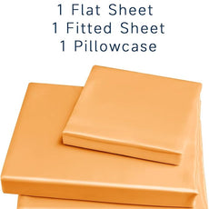 Satin Sheets Twin Size - 3 Pieces Luxury Silky Soft Bed Sheets for Kids, Wrinkle-Free Gold Satin Silk Sheet Set with 1 Deep Pocket Fitted Sheet, 1 Flat Sheet, 1 Pillow case