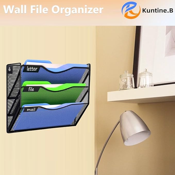 Kuntine.B Wall File Organizer (Black, 3 Tier)