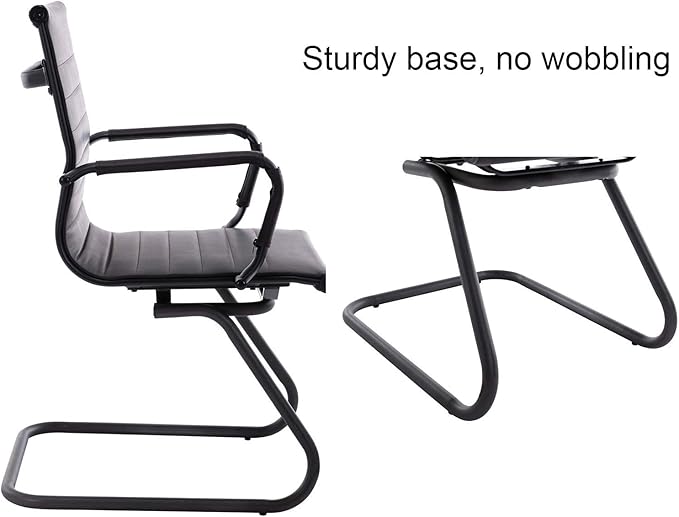 Office Desk Chair No Wheels Set of 8 PU Leather Computer Chairs Mid Back Guest Chairs for School Reception Conference Waiting Room, Vintage Charcoal