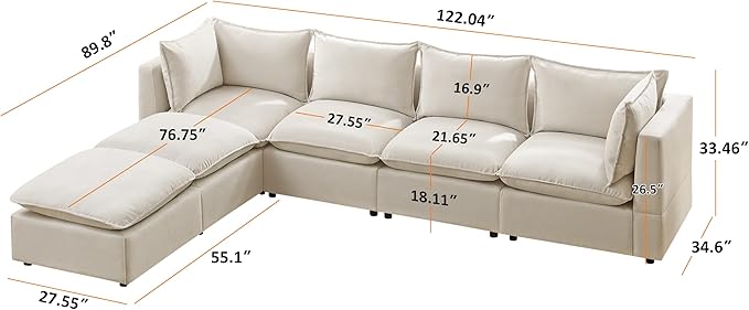 VANOMi Modular Sectional Sofa 6 Seater, Convertible Sectional Couch for Living Room with Rearrangeable Seats, U Shaped Sofa