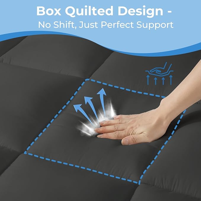 YUGYVOB Queen Mattress Topper - 600GSM Extra Thick Cooling & Breathable Mattress Pad with Deep Pocket 8"-21" & Soft Down Alternative Filling, Grey