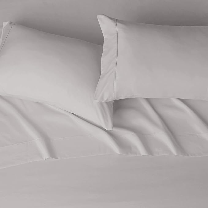 Amazon Basics Lightweight Super Soft, Wrinkle-Free Easy Care Microfiber 4 Piece Bed Sheet Set with 14-Inch Deep Pockets, King, Light Gray, Solid AmazonBasics
