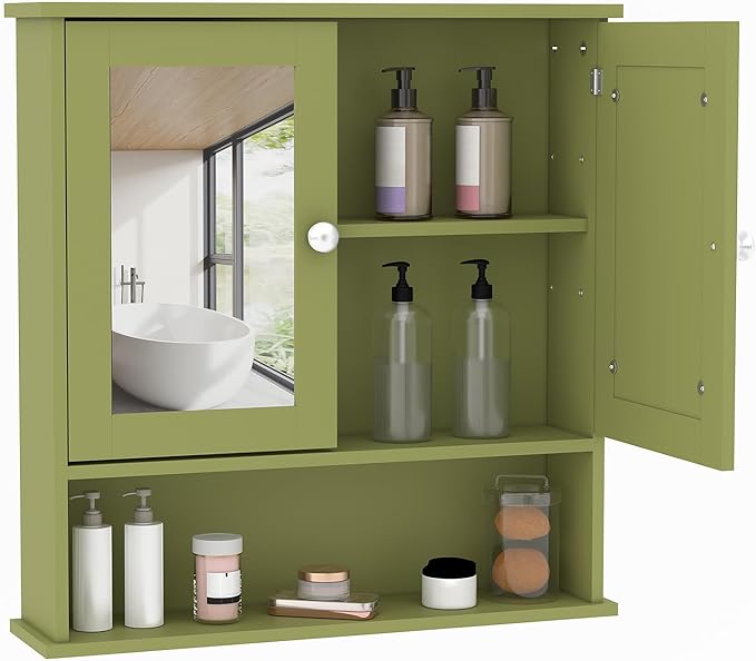 22.2 Inch Mirrored Medicine Cabinet for Bathroom, Over Toilet Wall-Mounted Storage Cabinet with Adjustable Shelf, Waterproof MDF Cabinet for Bathroom Organization