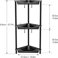 Orimade Rustproof 3 Tier Floor Standing Corner Shower Caddy Organizer, Plastic Metal Splicing Floor Corner Shelf Rack Stands for Bathroom, Black