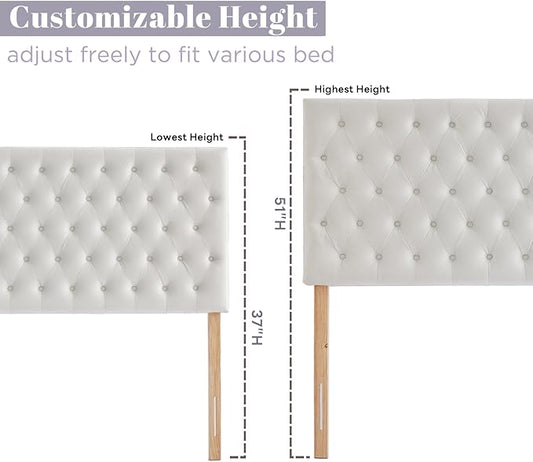 Kingfun Upholstered Queen Headboard Only, Premium Velvet Button Tufted Headboards, Adjustable Solid Wood Head Board, Padded Headboard with Solid Wood Legs in Bedroom (White)