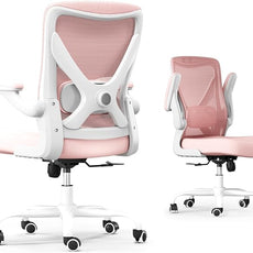 Ergonomic Office Chair: Mesh Desk Chair with Adjustable Lumbar Support 330lbs High Back Computer Gaming Chair - Work Chairs with Flip-Up Arms for Long Hours-Adults Home Office (Pink)