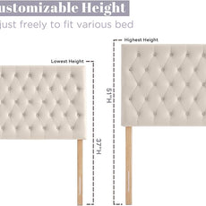 Kingfun Upholstered Queen Headboard Only, Premium Velvet Button Tufted Headboards, Adjustable Solid Wood Head Board, Padded Headboard with Solid Wood Legs in Bedroom (Beige)
