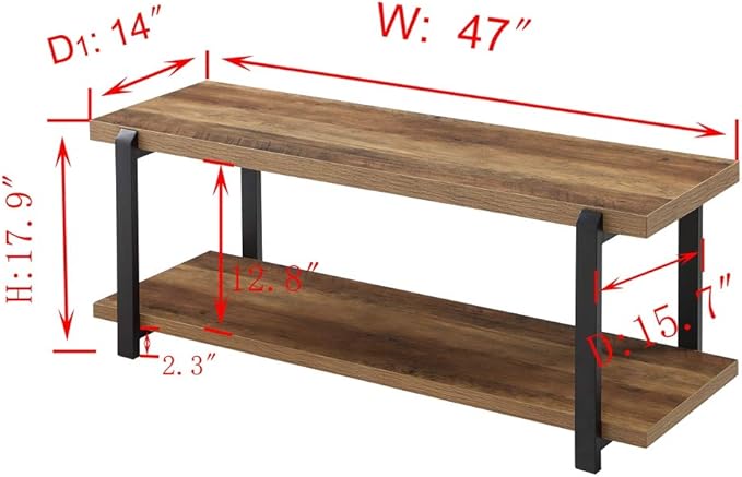 FOLUBAN Entryway Bench, Industrial Shoe Storage Bench for Bedroom Living Room, Modern Indoor Bench Seat for Hallway Front Door Entrance, Easy Assembly, Oak 47 inch