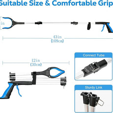 Grabber Reacher Tool - 43” Extra Long Foldable Gripper and Reaching Tool - Heavy Duty Pick Up Stick Grabbers for Seniors, Trash, Surgery Recovery Must Haves Gifts (Blue-43in)