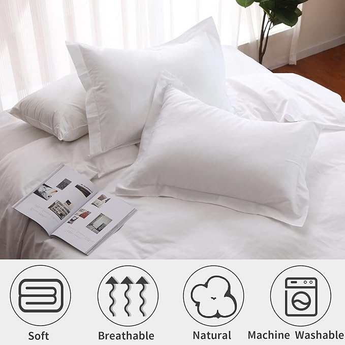 Full Duvet Cover Set 100% Egyptian Cotton, 3Pcs Bedding Set- 1 Duvet Cover(No Insert) with 2 PillowShams, 400 Thread Count Super Soft Comforter Cover with Corner Ties(Full 80x90 Inches, White)