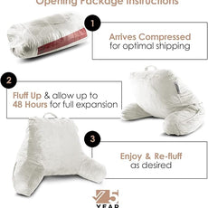 Nestl Reading Pillow with Shredded Memory Foam, Designed for Sitting Up in Bed and Couch, Back and Arms Adjustable Support for Adult & Teens Backrest Pillows for Reading, with Washable Cover White