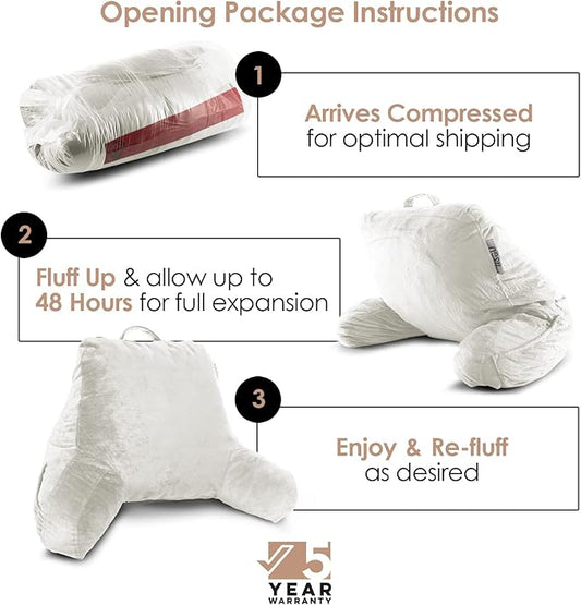 Nestl Reading Pillow with Shredded Memory Foam, Designed for Sitting Up in Bed and Couch, Back and Arms Adjustable Support for Adult & Teens Backrest Pillows for Reading, with Washable Cover White