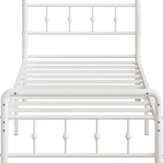 14 Inch White Twin XL Bed Frames with Headboard and Footboard, Metal Bed Frame Twin XL Victorian Style, Heavy Duty Mattress Foundation, No Box Spring Needed, Easy Assembly