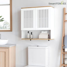 Bathroom Cabinet with Louvered Door, White Wall Mounted Cabinet with Adjustable Shelf for Bathroom, Laundry Room, Above Toilet Organizer