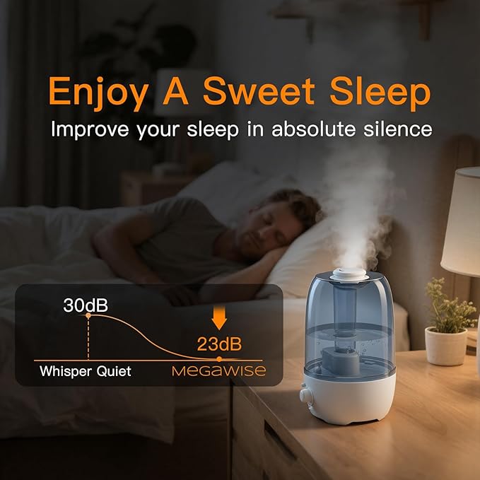 MEGAWISE Humidifier for Kid bedroom with 3.2L Large Capacity, No leakage Design Fine Mist Output Auto Shutoff, Essential Oil Safe Tank (Blue)