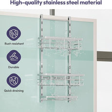 SWTYMIKI Over The Door Shower Caddy - 3 Tier Rustproof Hanging Shower Organizer with Adjustable Shelves, 28 Hooks & Soap Holder, Hanging Shower Rack Storage for Bathroom Accessories, Silver