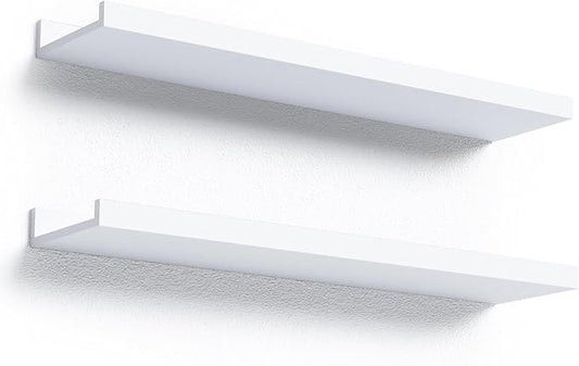 23.6 Inches Long Floating Shelves, 2 Set Modern White Wall Shelf for Bedroom, Nursery Book Shelf with Lip, Picture Ledge Shelf for Living Room, Bathroom, Kitchen