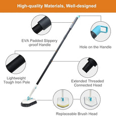 Long Handled Scrub Brush for Shower,3-in-1 Cleaning Brushes with 3 Different Function Cleaning Heads Brush for Shower Cleaning Bathroom Kitchen Walls Tub Tile (White)