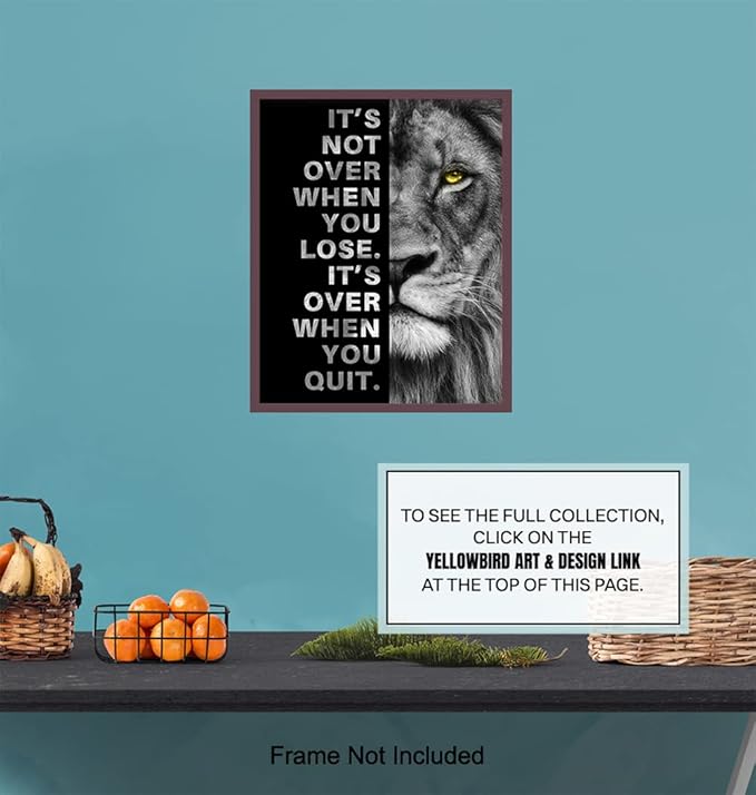YELLOWBIRD ART & DESIGN Motivational Wall Art & Decor - Positive Quotes - Motivational poster - Office Wall Art - Lion Wall Decor Inspiration Motivation Man cave Gym Wall Decor for Men